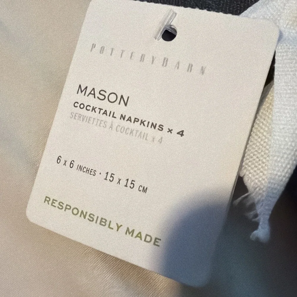 Pottery Barn Mason SET OF 4 Cocktail Napkins CHARCOAL 6